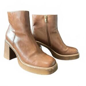 Tan Chunky Platform Square Toe Boots